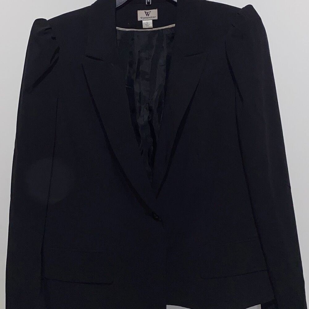 Worthington Women's Black Notched Lapel Puffed Sleeve Padded Blazer Size Large